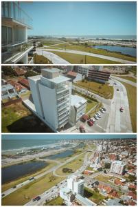 two different pictures of a building and a city at Susurros del Mar, Amplio semi-piso frente al mar in Mar del Plata