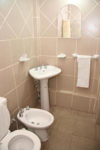 a bathroom with a toilet and a sink at Hotel Yaro in Gualeguaychú