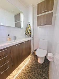 un baño con inodoro y lavabo en Timantti B13, en Kalajoki 12 fotos más