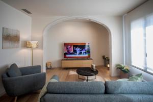 - un salon avec un canapé et une télévision dans l'établissement NC APARTMENTS RAMBLA3, à Figueres