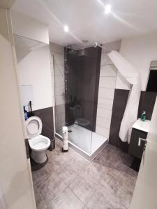 a bathroom with a shower and a toilet and a sink at # Le 4 # Très beau appartement T3 Neuf, tout confort, Mulhouse centre ville in Mulhouse +22 photos