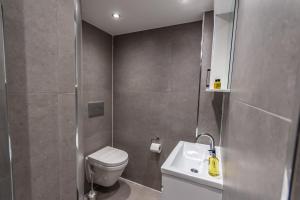 a small bathroom with a toilet and a sink at The Sandringham Suite in Plymouth