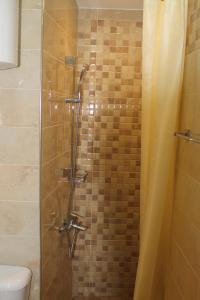 a shower with a glass door with a toilet in a bathroom at Vachnadze Apartment in Tbilisi City +12 photos