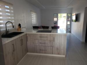 een keuken met een wastafel en een aanrecht bij CG Apartment - Flamboyan in Willemstad
