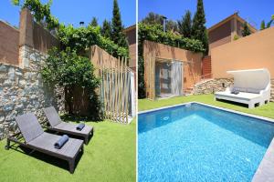 due foto di un cortile con piscina di Design Villa Nicol - Heated Pool - Summer kitchen a Heraklion