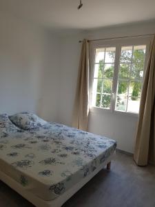 sypialnia z łóżkiem i 2 oknami w obiekcie Domaines des confines w mieście Monteux