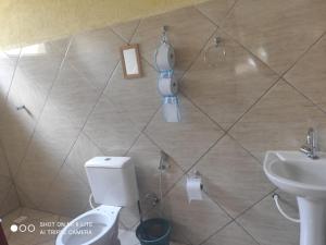 a bathroom with a toilet and a phone on the wall at Pousada e Restaurante Boia Cross in Vargem Bonita +56 photos