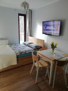 Ένα ή περισσότερα κρεβάτια σε δωμάτιο στο Apartament Ami Stegna