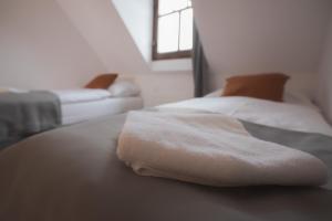 Postel nebo postele na pokoji v ubytování Hotel Petřín