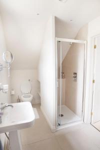 a bathroom with a shower and a toilet and a sink at The Countryside Annexe in Pulborough