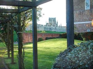 a view of a castle from an outdoor patio at The Feversham in York