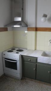 kuchnia z białą kuchenką i zlewem w obiekcie Illisia Roof Apartment w Atenach