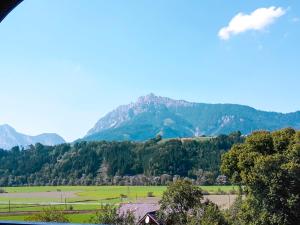 a mountain in the distance with a field and trees at Holiday Home Lux - STS260 by Interhome in Öblarn