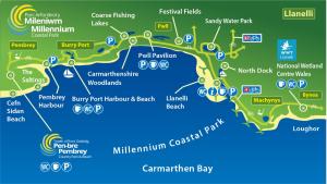 a map of the amalfi coast with attractions at Modern 1 bed apartment next to beach and golf course in Llanelli