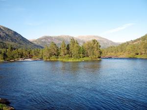 a view of a river with mountains in the background at Chalet Revebjella - FJS086 by Interhome in Viksdalen