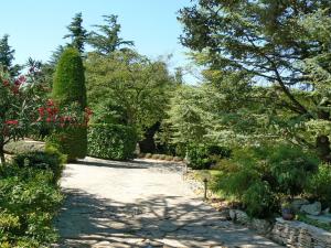 ヴィルヌーヴ・レ・ザヴィニョンにあるHoliday Home L'Oasis provencale - AVI120 by Interhomeの木々や花の咲く庭園内の小道