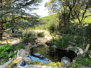 ヴィルヌーヴ・レ・ザヴィニョンにあるHoliday Home L'Oasis provencale - AVI120 by Interhomeの木々と丘のある庭園の池