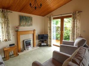 a living room with a couch and a fireplace at South Lodge in Staveley
