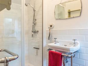 a bathroom with a sink and a shower at The Snug in Bugle