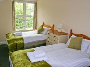 a bedroom with two beds and a window at Bryn Cemlyn in Llanfachreth