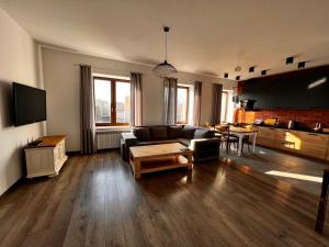 Televízia a/alebo spoločenská miestnosť v ubytovaní Apartamenty na Maja -1-