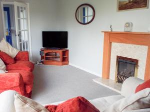 a living room with a tv and a fireplace at Lamora in Cheddar