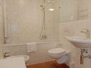 y baño con aseo, lavabo y ducha. en Apartment Chesa San Bastiaun B5 by Interhome, en Samedan