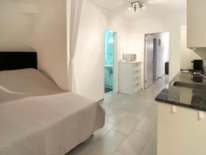 a bedroom with a bed and a kitchen with a sink at Apartment Bella Vista by Interhome in Magadino