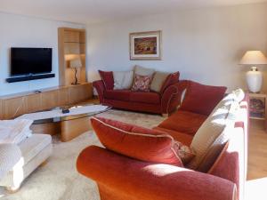 uma sala de estar com um sofá e uma televisão em Apartment Pré Vert 3 by Interhome em Villars-sur-Ollon