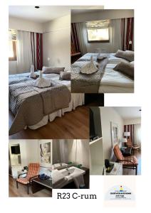 un collage di quattro foto di una camera d'albergo di Eckerö Hotell & Restaurang a Eckerö