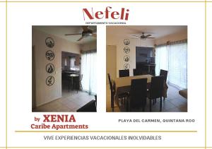 2 fotos de una cocina y un comedor en NEFELI departamento by Xenia Caribe en Playa del Carmen