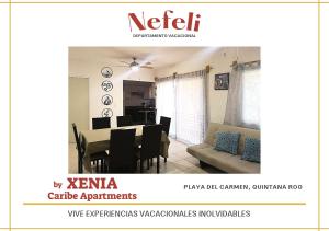 sala de estar con mesa y comedor en NEFELI departamento by Xenia Caribe en Playa del Carmen