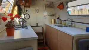 Majoituspaikan NEW 2022! Fixed stay characterful narrowboat at the Kelpies, Marigold Sunset keittiö tai keittotila