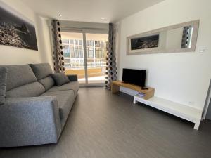 ein Wohnzimmer mit einem Sofa und einem TV in der Unterkunft Apartamentos Apolo VII 7-1º-11 in Calpe