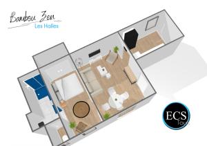 a rendering of a bedroom floor plan at "Bambou Zen" - 5 couchages - Vieux Tours in Tours