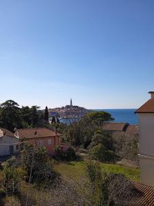 a view of the ocean and a town with a lighthouse at Nonna Marija Nine in Rovinj +13 photos