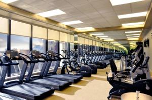 a gym with rows of treadmills and elliptical machines at Golden Nugget Hotel & Casino Las Vegas in Las Vegas