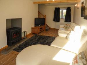 - un salon avec un canapé blanc et une cheminée dans l'établissement Cwmcelyn, à Nantmel