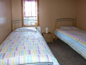 ein Schlafzimmer mit zwei Betten und einem Fenster in der Unterkunft Amber's Cottage in Staffin + 9 Fotos