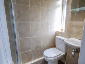 ein Badezimmer mit Toilette und Waschbecken in der Unterkunft Bryn Tirion in Bettws-yn-Rhôs + 9 Fotos