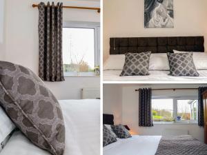 Duas fotografias de um quarto com uma cama e uma janela em Little Willesleigh em Goodleigh