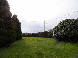 a yard with green grass and some bushes and trees at Simdda Wen Cottage in Llanddona