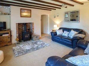 a living room with a couch and a fireplace at Church View in Hartington