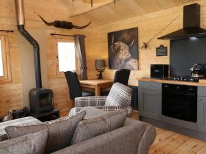 a living room with a couch and a stove at The Shooting Lodge in Warslow