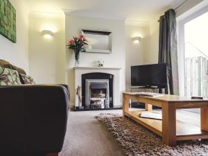 sala de estar con TV y chimenea en Ladybird en Bridgwater