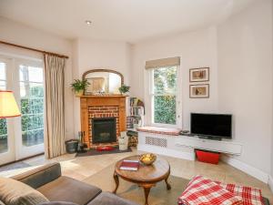 a living room with a couch and a fireplace at East Lodge in Fordingbridge
