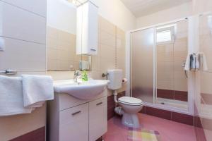 uma casa de banho com um lavatório, um WC e um chuveiro em Apartment in Privlaka near the sea em Privlaka