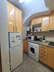 een keuken met een wasmachine en een wasmachine bij Precioso apartamento en el Pirineo Catalán in La Pobla de Lillet