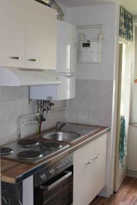 a kitchen with a sink and a stove at Ferienwohnung Ana in Hannover