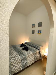 Un dormitorio con una cama con un osito de peluche. en Alma Canaria Apartments & Rooms, en Las Palmas de Gran Canaria
